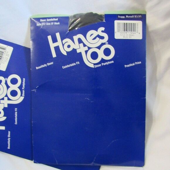 Hanes Too Hosiery Size E-F Sheer Pantyhose (2) Black Navy Style 117 VTG 1994 - Picture 3 of 11